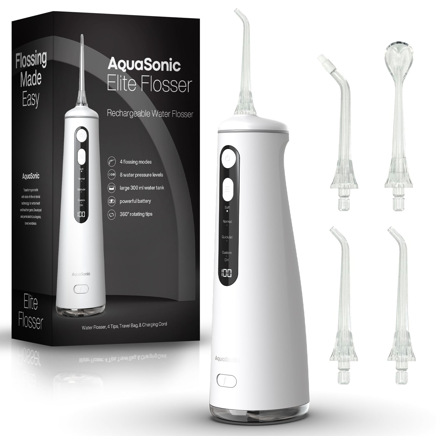 Elite Flosser - Rechargeable Water Flosser with 4 Tips - Oral Irrigato ...