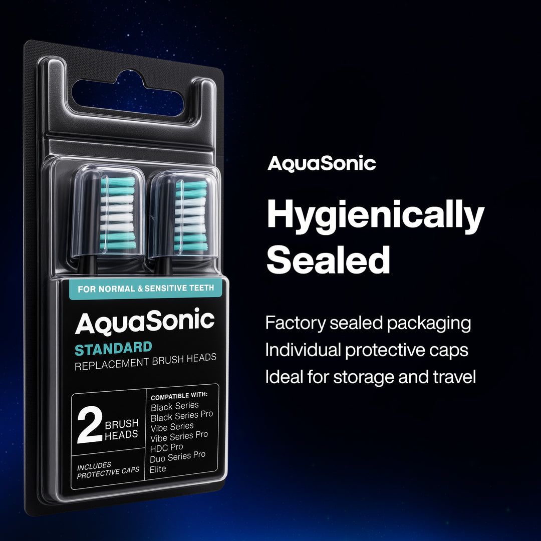 AquaSonic Standard replacement brush heads, Black 2 Pack, Sealed #color_black