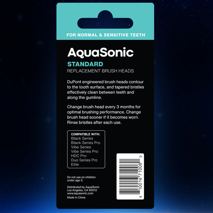 AquaSonic Standard replacement brush heads, Black 2 Pack, Back of Pack #color_black