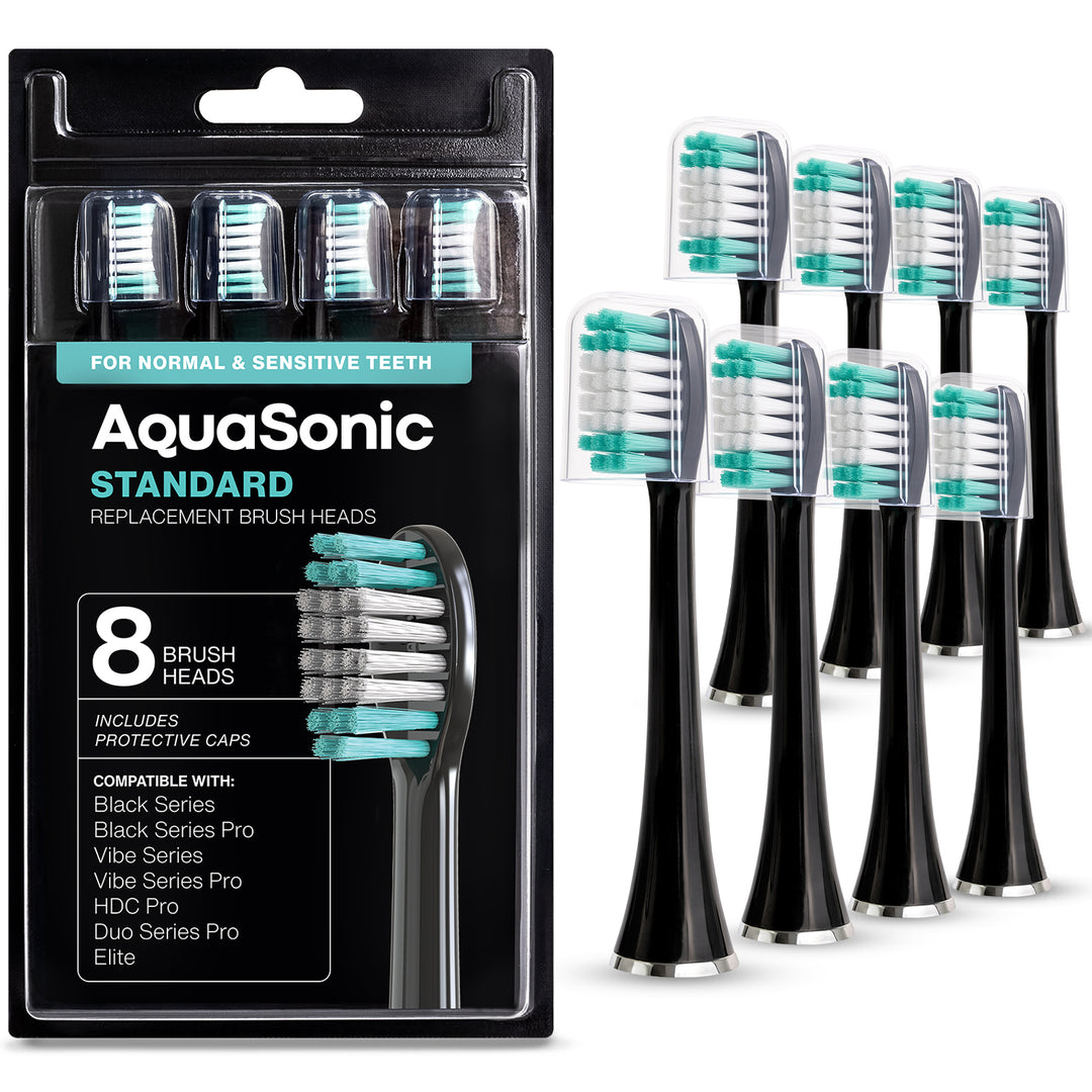 AquaSonic Standard replacement brush heads, Black 8 Pack, Main #color_black