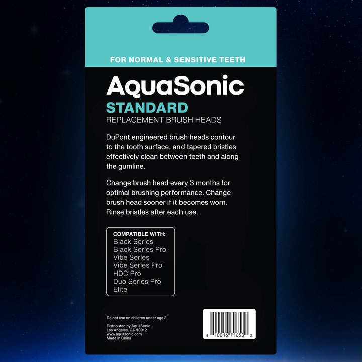 AquaSonic Standard replacement brush heads, Black 8 Pack, Back of Pack #color_black