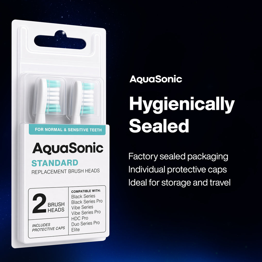 AquaSonic Standard replacement brush heads, White 2 Pack, Sealed #color_white