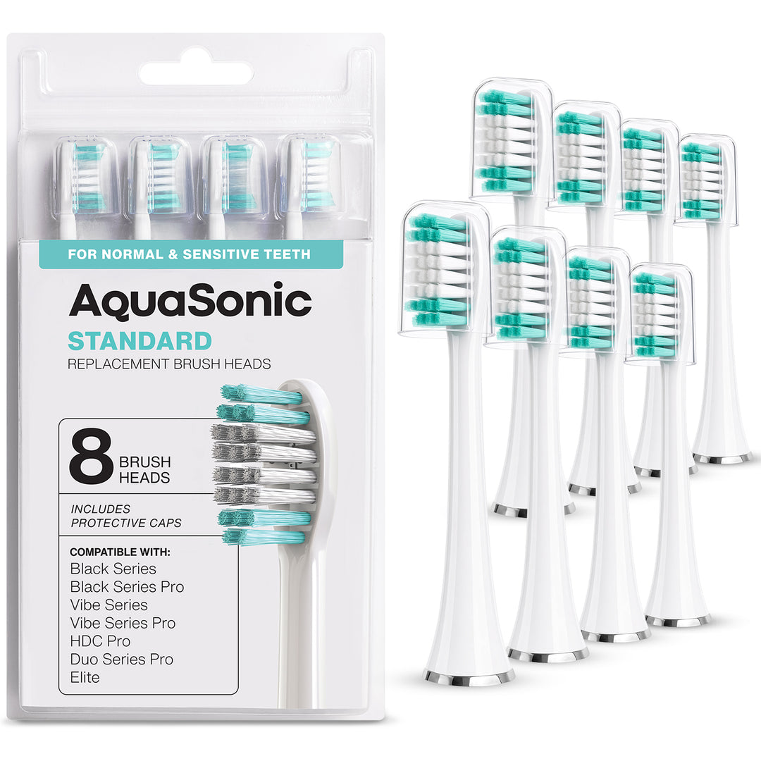 AquaSonic Standard replacement brush heads, White 8 Pack, Main #color_white