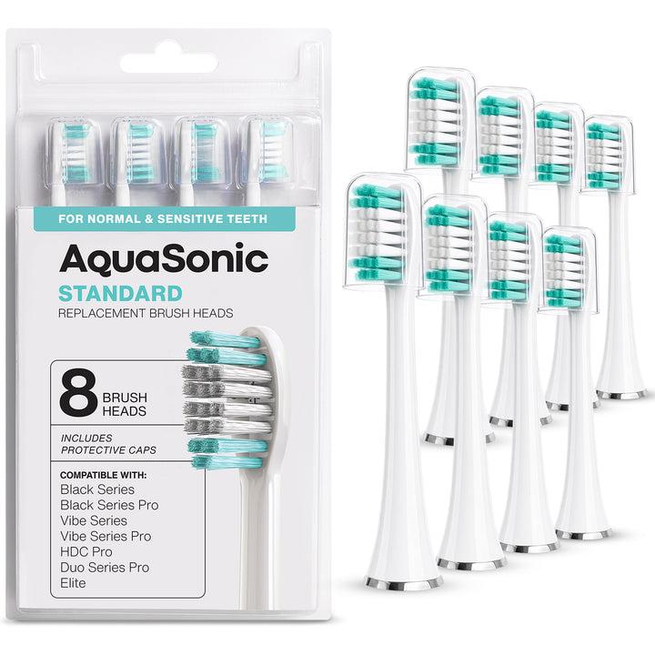AquaSonic Standard replacement brush heads, White 8 Pack, Main #color_white