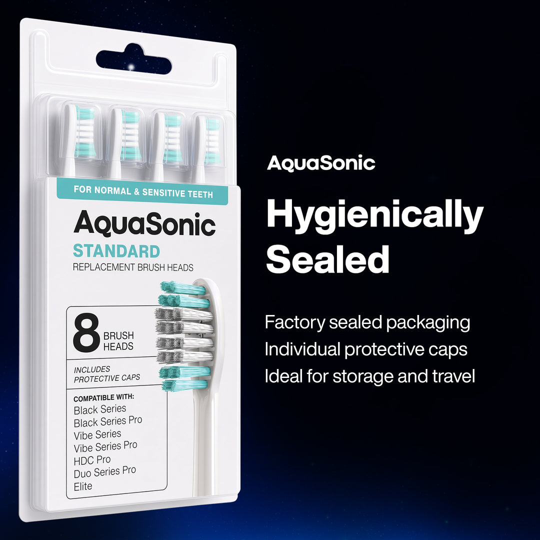 AquaSonic Standard replacement brush heads, White 8 Pack, Sealed #color_white